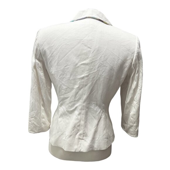 Stresa Collared Purple Button Cotton Blazer Sz 8 (Medium) Womens Cream Floral Ta - Picture 2 of 10